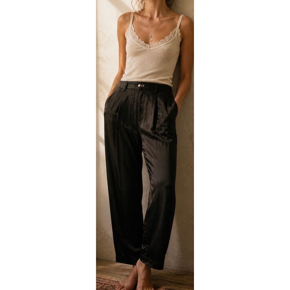 Vintage Black 100% Silk Cynthia Taylor Trouser Pants Business Casual- Sz Large